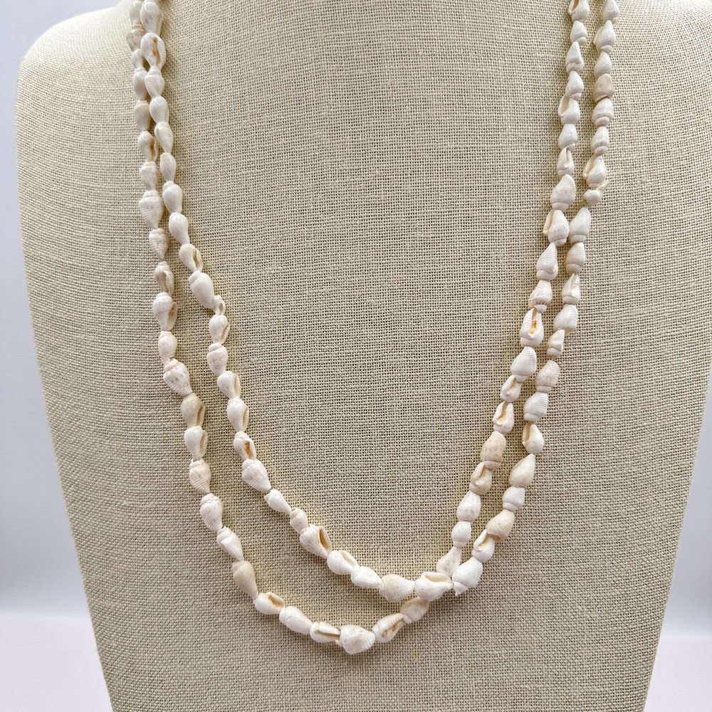 Vintage 90s Boho White Seashell Double Strand Necklace Beach Women's Jewelry - Picture 8 of 10